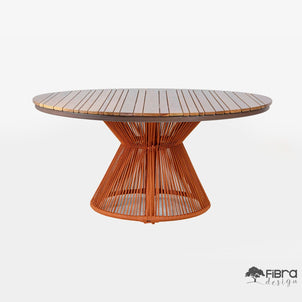 Mesa Ripada Assimétrica em Madeira Cumaru Base Cone em Corda