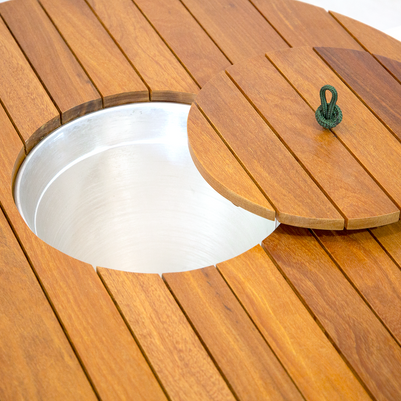 Mesa de Centro Champanheira Tampo em Madeira Cumaru em Corda Nautica Trama Tradicional Fechada 9mm