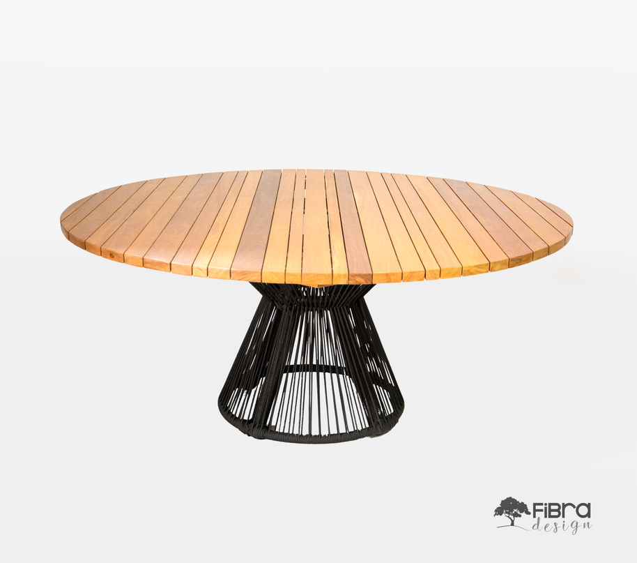 Mesa Ripada Assimétrica em Madeira Cumaru Base Cone em Corda