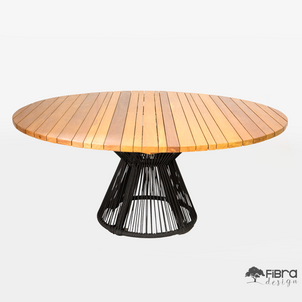 Mesa Ripada Assimétrica em Madeira Cumaru Base Cone em Corda