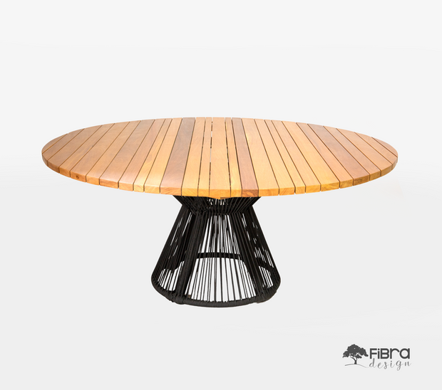 Mesa Ripada Assimétrica em Madeira Cumaru Base Cone em Corda