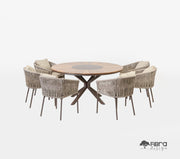 Conjunto Mesa e Cadeiras Pizza em Madeira Cumaru com Giratório em Alumínio Base Asterix 8 Lugares em Corda Nautica