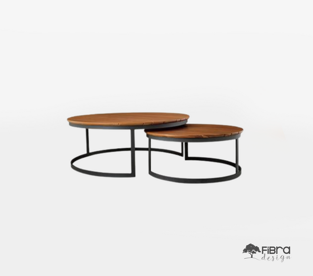 Mesa de Centro Côncavo Tampo em Madeira Cumaru, Base em Alumínio