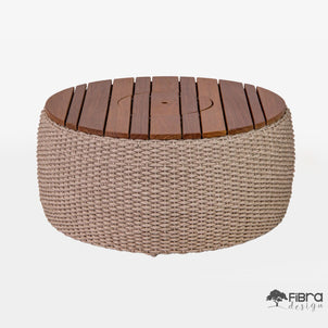 Mesa de Centro Champanheira Tampo em Madeira Cumaru em Corda Nautica Trama Tradicional Fechada 9mm