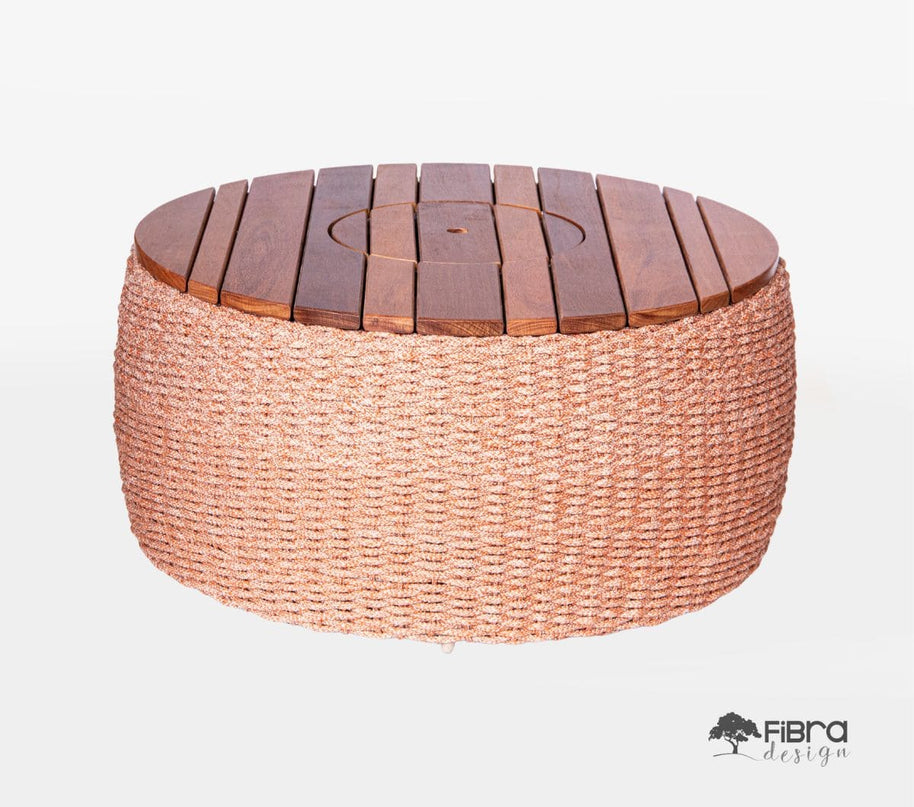 Mesa de Centro Champanheira Tampo em Madeira Cumaru em Corda Nautica Trama Tradicional Fechada 9mm
