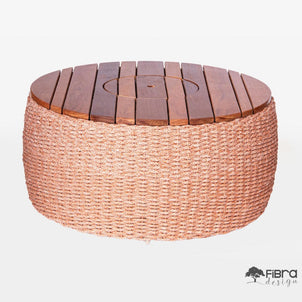 Mesa de Centro Champanheira Tampo em Madeira Cumaru em Corda Nautica Trama Tradicional Fechada 9mm