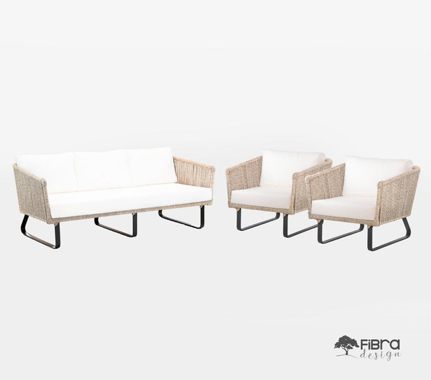 Conjunto Sofá Trancoso Sofá e Poltronas 4 Lugares em Corda Nautica