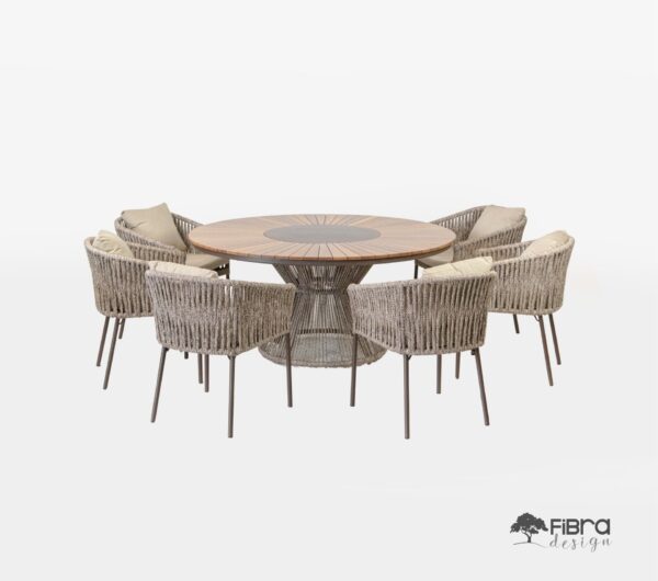 Conjunto Mesa Pizza com Giratório Base Conerope  com 6 Cadeiras em Corda Nautica