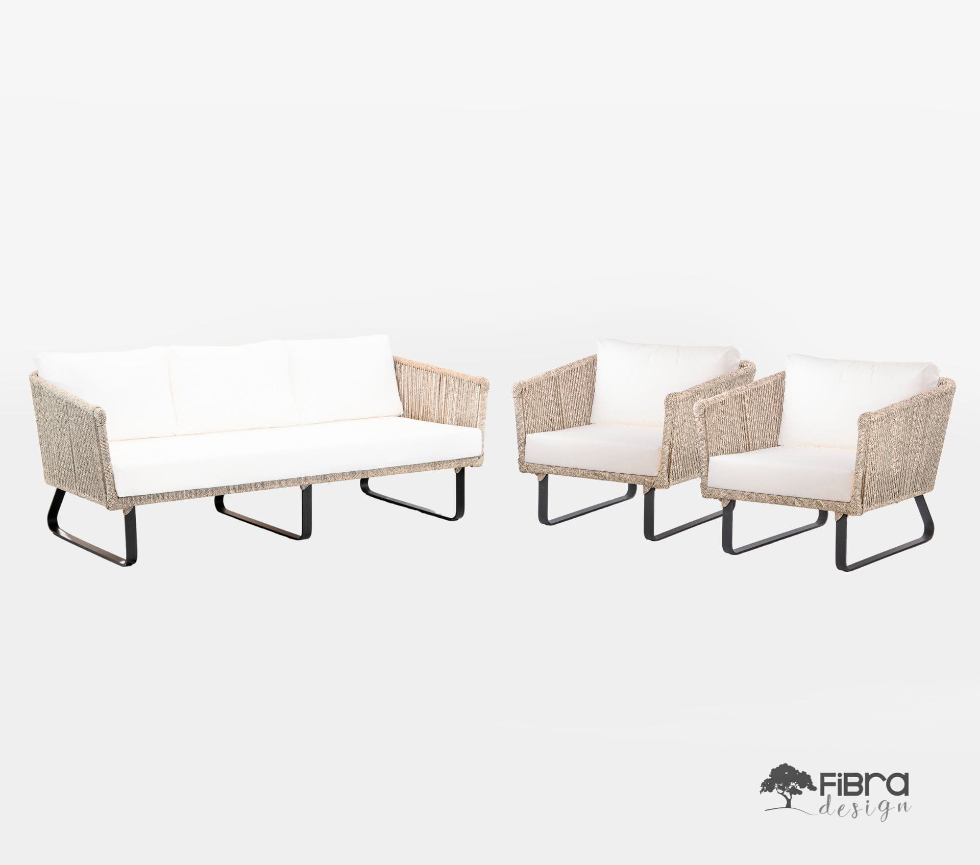 Conjunto Trancoso Sofa e Poltronas 4 Lugares em Corda Nautica